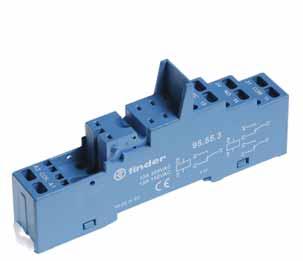 Řada 95 - Patice a příslušenství pro řadu Řada 95.55.3 095.91.3 Patice s bezešroubovyḿi svorkami k upevnění 95.55.3 95.55.30 na DIN-lištu, zásuvka pro indikační a odrušovací modrá černá EMC moduly 99.