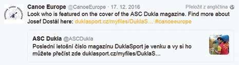 Twitter Twitterový účet @ASCDukla byl založen v dubnu 2016. Od té doby získal 150 odběratelů, mezi nimiž jsou především novináři, sportovci a organizace.