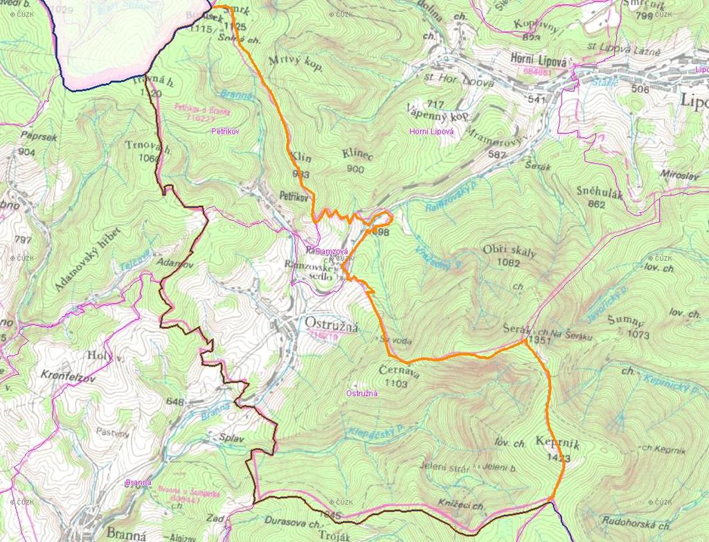 A. NÁZEV OBCE Název části obce (ZSJ): Mapa A: Území obce Ostružná Přehledová mapka