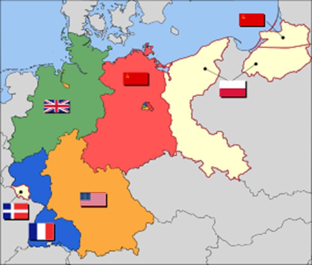 Postupimská konference Po kapitulaci Německa 8. 5. 1945 řeší otázku budoucnosti konference v Postupimi (2. 8.) 1. Zrušení zákonů nacistického režimu 2.