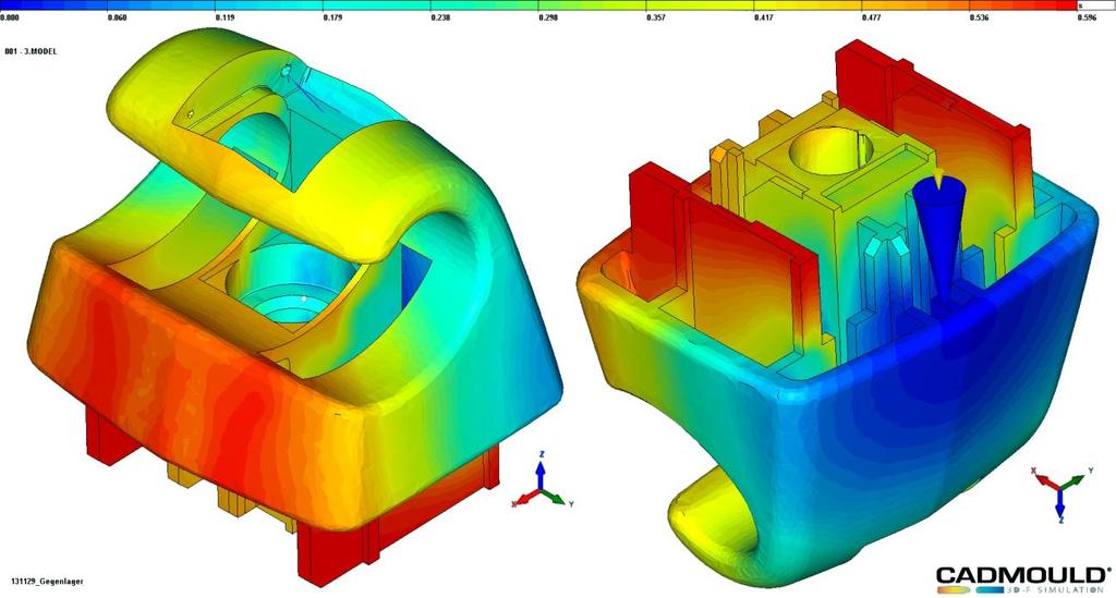 3.6.1 VSTUPNÍ PARAMETRY SIMULACE Umístění vtokového ústí Vtokové ústí bylo umístěno do optimální pozice zjištěné předchozími simulacemi, tedy do žebra přidaného pro tento účel na zadní stěnu dílu.