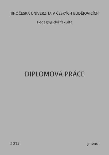 Přední strana desek Na deskách kvalifikační práce je uprostřed verzálkami uveden typ práce (Bakalářská / Diplomová / Rigorózní).