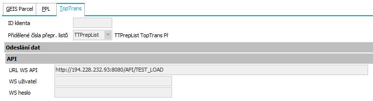 Okresy TopTrans Sazby TopTrans TopTrans bankovní účty 7.2.1 POŠTOVNÍ POSKYTOVATELÉ Nastavení se provádí na definovatelném formuláři Nastavení Expedice balíků.