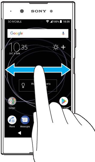 starého zařízení nebo nastavení služeb Xperia 2 Tečky představují počet panelů plochy Přechod na Domovskou obrazovku Stiskněte tlačítko.