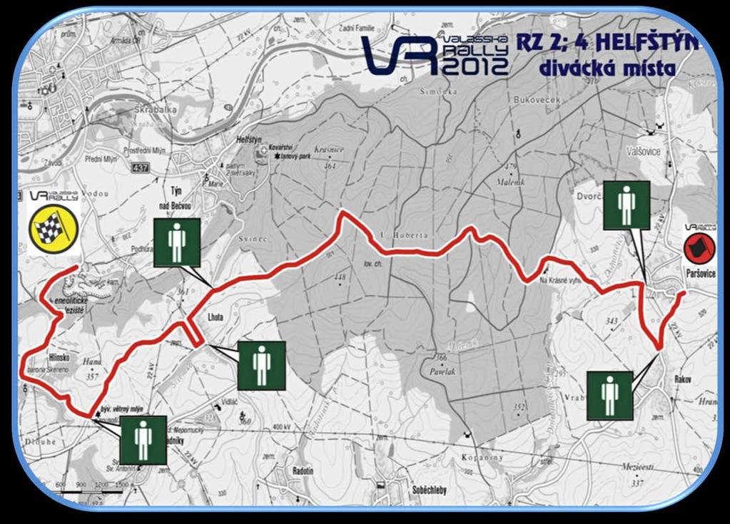 RZ 2; 4 PARŠOVICE - PODHŮRA Délka: 15,77 km Čas prvního jezdce: Uzavírky: (2) 23.