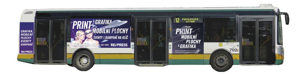 TOP Produkt společnosti REAPRESS ZE STRANY NÁSTUPU 6x plocha na 2 busech (M1, M2, M6) 2x billboard - dle aktuální nabídky Lbc kraj 2x CLV vitrína v nákupních centrech (OC Nisa, OC Plaza, OC Albert -