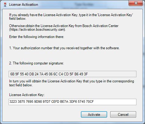18 cs První kroky Bosch Video Management System Aktivace systému: 1. V dialogovém okně Licence Aktivace vložte aktivační klíč licence. 2. Klepněte na tlačítko Aktivovat. 4.