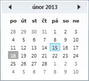 Pro zadání data je k dispozici kalendář, ze kterého lze vybrat požadované datum. Pokud je nastaveno Dočasné datum, je zobrazeno tučně modře v pravém horním rohu hlavního okna. 3.1.8.