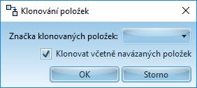 montážní položku. Další způsob je "Včetně navázané položky práce". Tento způsob změní značku u aktuální položky materiálu nebo dodávky a u montážní položky na tento materiál nebo dodávku navázané.