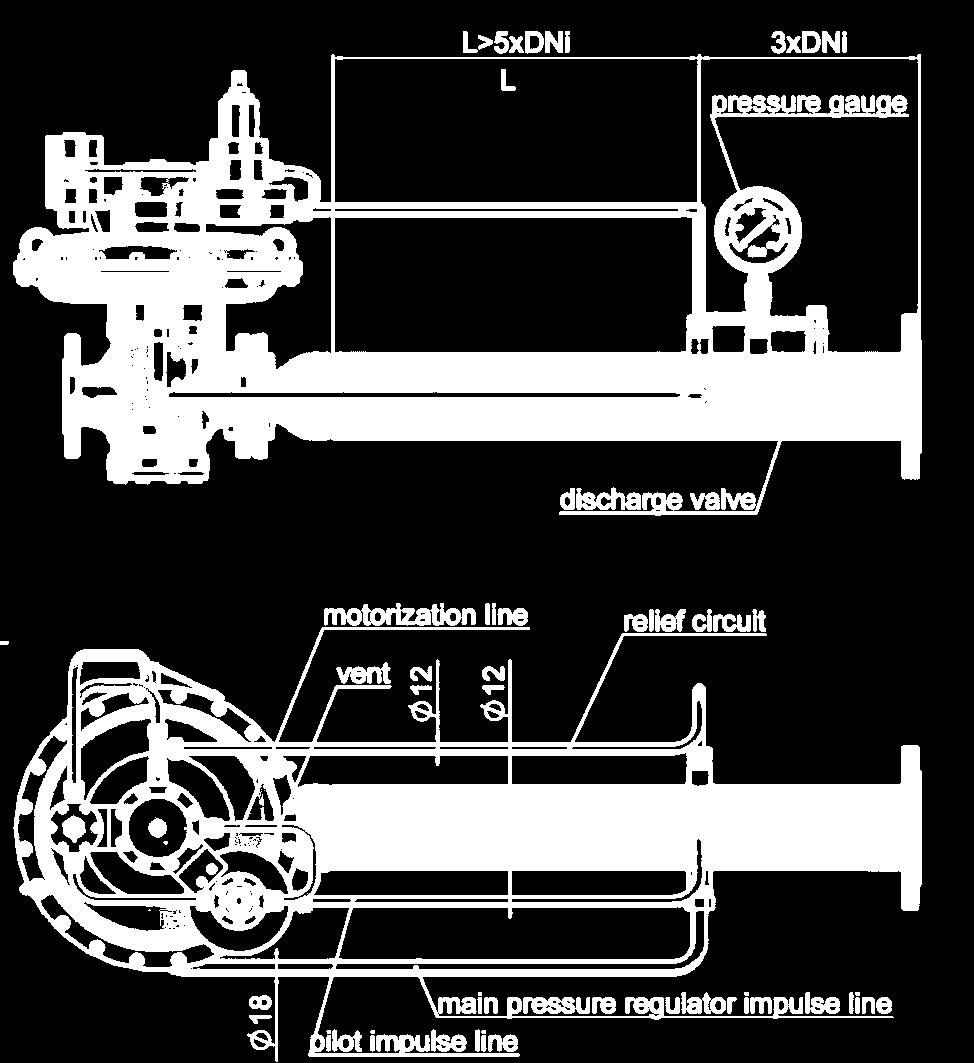 pressure gauge manometr vent odvětrání discharge valve odpouštěcí ventil main pressure regulator motorization line potrubí řídícího tlaku
