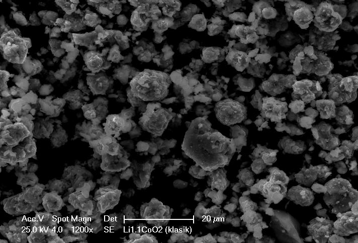 Li 1.1 CoO 2 Elektrodový materiál čistý Li 1.
