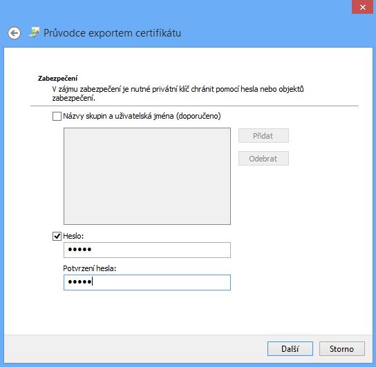 3.4. Zatrhněte možnost Heslo. Zadejte heslo.