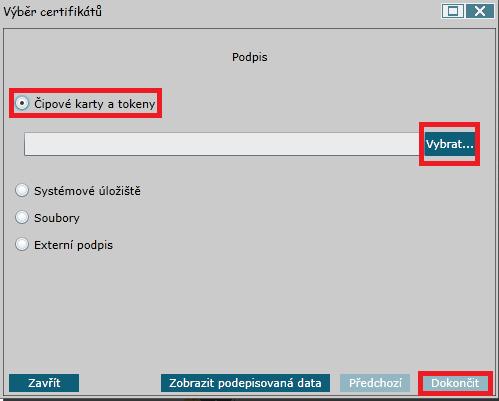 3.1 Praktická ukázka Výběr certifikátu z Čipových karet a