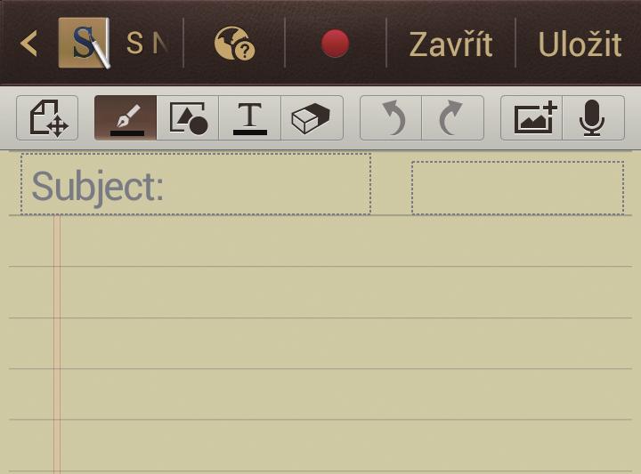 Nástroje Během zápisu poznámky klepněte na ikonu a změňte typ pera, tloušťku čáry nebo barvu pera. Během mazání ručně psané poznámky klepněte na ikonu a změňte velikost gumy nebo poznámku vymažte.