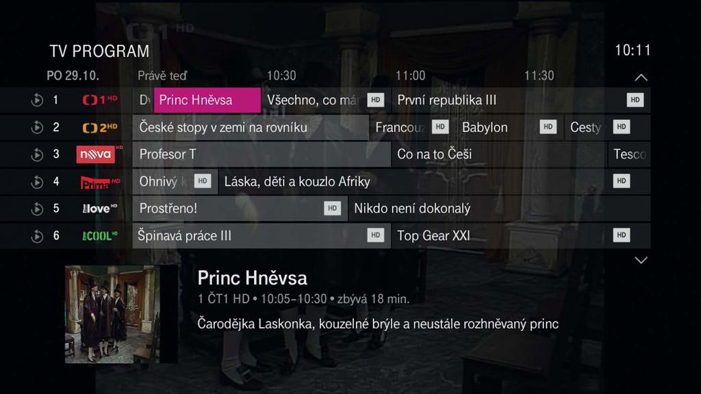 POZASTAVENÍ SLEDOVANÉHO PROGRAMU Set-top box umožňuje pozastavit daný program až na 90 minut a následně pokračovat v jeho sledování tam, kde byl pozastaven, aniž by vám z něj unikla byť jen jediná