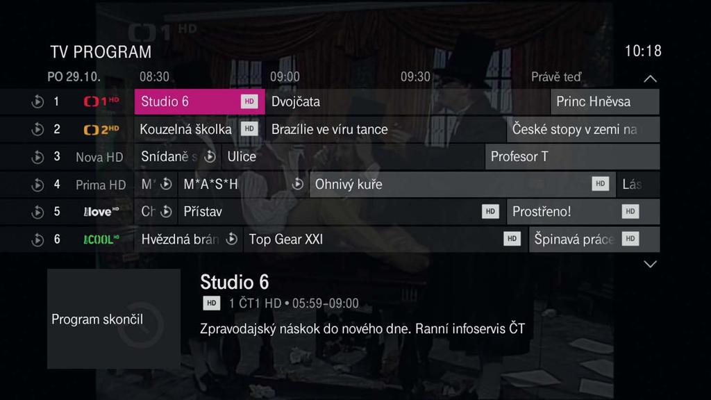 Odvysílaný program si můžete pustit přes položku Hlavního MENU z TV Program nebo přímo z EPG. Ve zpětném zhlédnutí můžete sledovat programy až 7 dní zpětně.