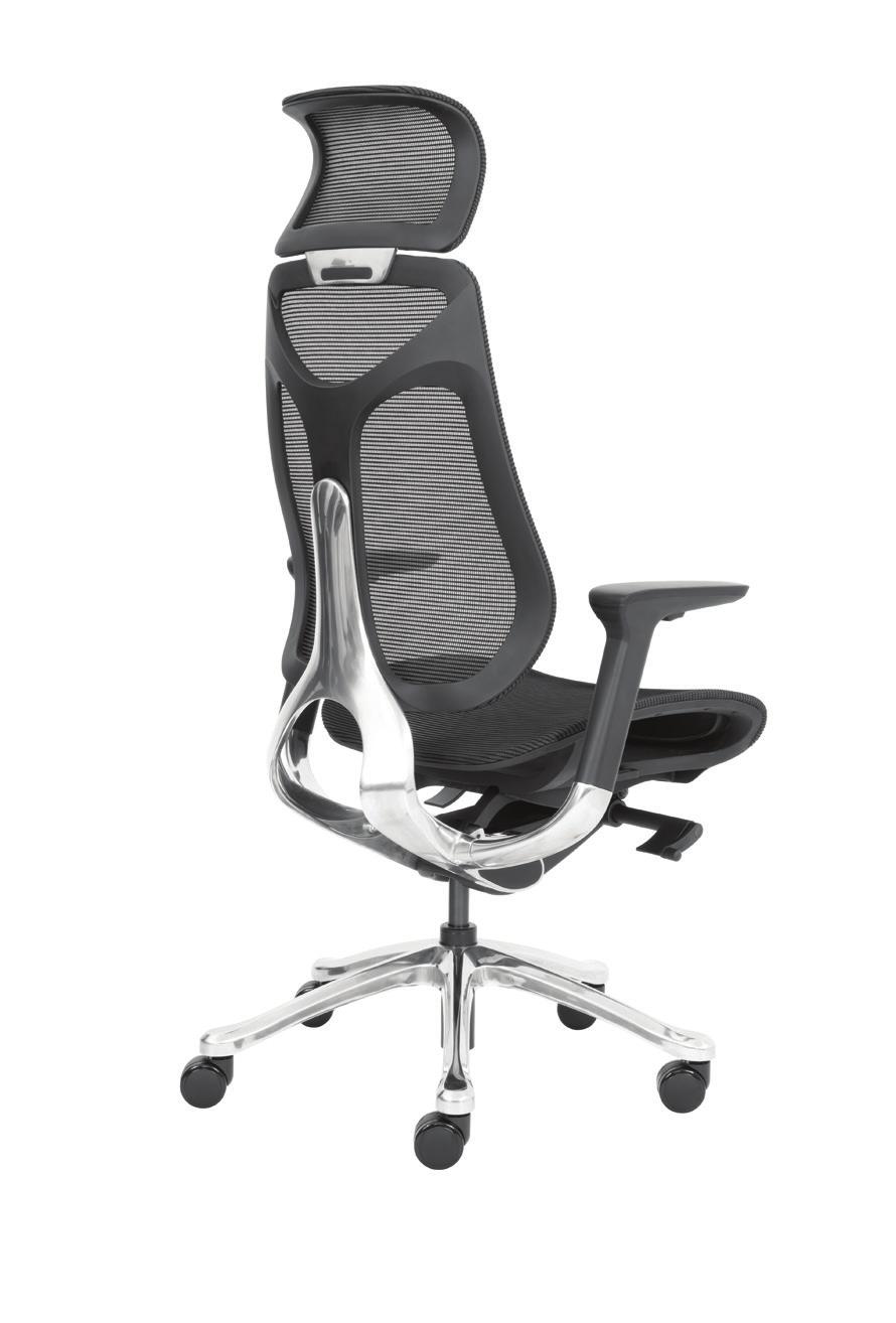 Dominantním prvkem židle MOVE je pevná hliníková základna, která spojuje mechanismus židle, opěradlo a područky.