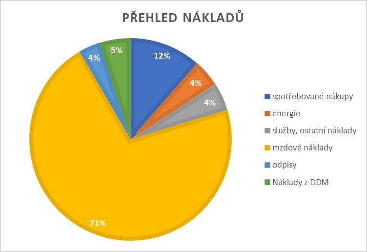 Přehled nákladů 50 Spotřebované nákupy 10 495 461,72 Kč 501 Spotřeba materiálu 7 606 706,72 502 Spotřeba energií 2 889 395,- - Plyn 1 107 227,- - Elektrická energie 1 368 095,- - Vodné a stočné 414