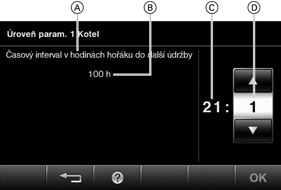 Vyvolání úrovně parametru 1 Úroveň parametru 1 Parametry jsou rozděleny do skupin: Všeobecně Kotel Teplá voda Solární zařízení Větrání Topný okruh 1/2/3 Všechny parametry V této skupině jsou uvedeny