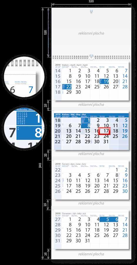TŘÍMĚSÍČNÍ šedý Formát složeného kalendáře: 320 195 mm