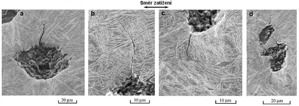 Tyto mikrotrhliny se snadněji šíří shluky acikulárního feritu, které jsou orientovány kolmo ke směru působícího napětí.