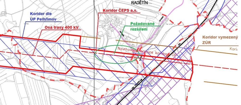 Změna 2.13 Uvedení do souladu trasy vzdušného vedení 400 kv Kočín Mírovka (spol. ČEPS, a.s.) v k. ú.