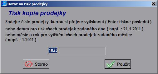 Opakovaný tisk cenovky Pokud nastane situace, že si zákazník přeje vytisknout cenovku ještě jednou, nebo druhou kopii, můžete to po dokončení nákupu provést klávesou F2 - Tisk účtenky.
