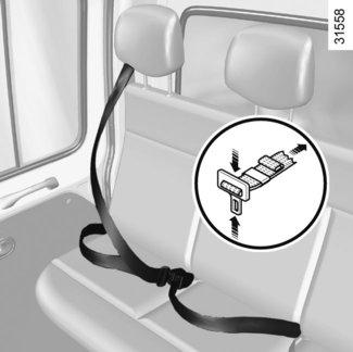 ZADNÍ BEZPEČNOSTNÍ PÁSY Pánevní pásy s ručním seřízením 5 1 2 3 6 4 5 3 1 2 Pás musí naplocho spočívat na stehnech proti pánvi. Bezpečnostní pás musí co nejtěsněji přiléhat k tělu.