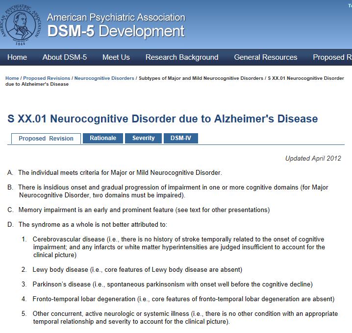 DSM V Alzheimer