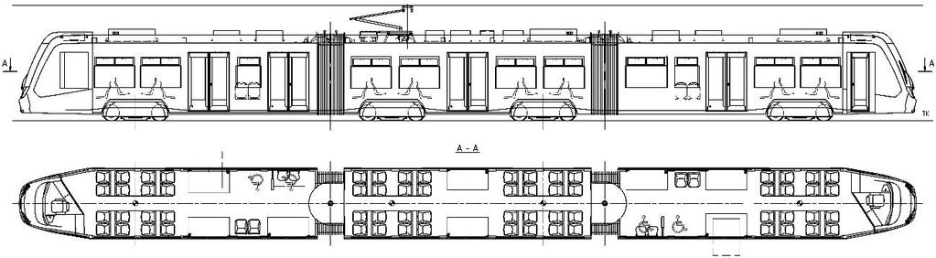 Tato délka je ale pro provoz v Praze příliš velká, protože délka nástupiště pro dvě tramvajové soupravy činí pouze 65 m. Proto byla délka tramvaje zkrácením představků snížena na 31 450 mm.