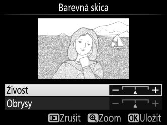 Barevná skica Tlačítko G N menu retušování Tato položka vytváří kopie snímků, které připomínají skici nakreslené barevnými pastelkami.