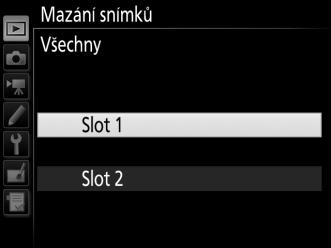 Mazání snímků Tlačítko G D menu přehrávání Tato položka umožňuje vymazání více snímků současně. Možnost Q Vybrané n Vybrat datum R Všechny Vymazání vybraných snímků.