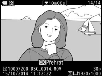 Kvalita videa Tlačítko G 1 menu videosekvencí K dispozici jsou možnosti Vysoká a Normální.
