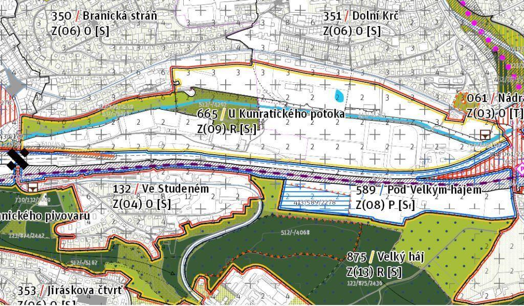 665/U KUNRATICKÉHO POTOKA 1 1 1. Požadujeme plochy mezi Kunratickým potokem a ul. Branická vymezit jako transformační rekreační plochy.