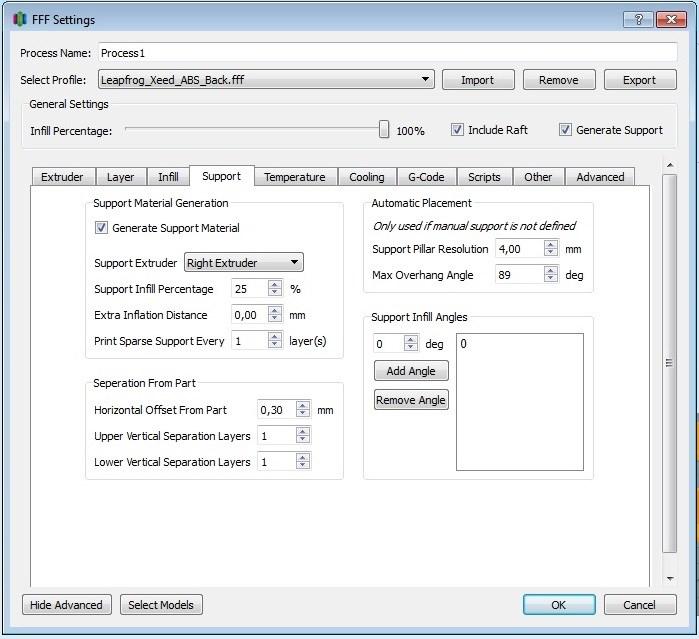 OBR. 25 - NASTAVITELNÉ PARAMETRY TISKNUTELNÝCH PODPOR Simplify 3D dělá podporu snadno odstranitelnou.
