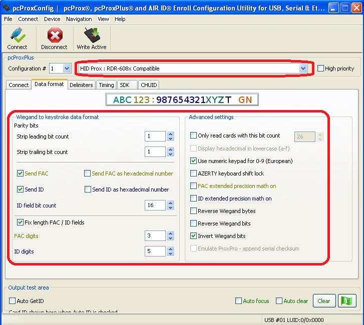 Příklady konfigurace nastavení Příklad 1 - čtení karet HID Prox, 26bitWiegand,