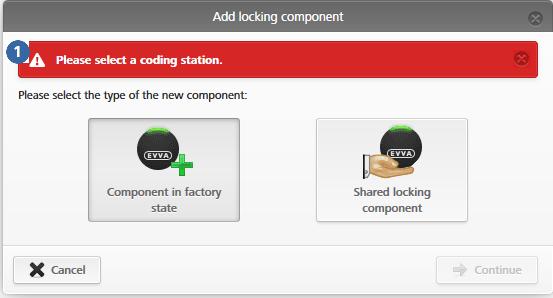 Obrázek 56: Přidání uzamykací komponenty / kódovací stanice není připojena > Zvolte