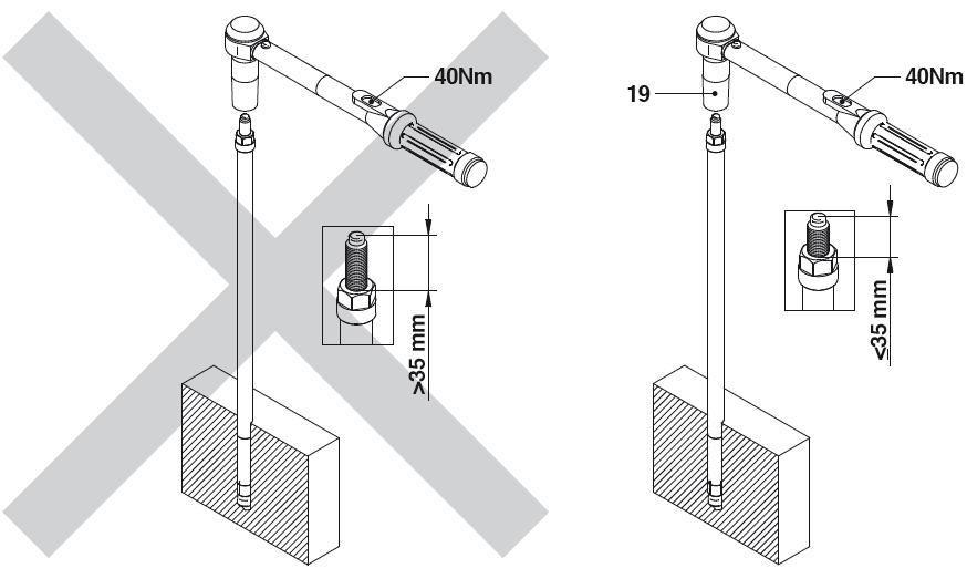 UPEVNĚNÍ V BETONU: Do konstrukčního betonu vyvrtat otvor Ø 18 mm tvrdokovovým vrtákem minimálně 130 mm hluboko. Jakost betonu min. C 16/20. Vyvrtaný otvor vyfoukat a vyčistit kartáčem.
