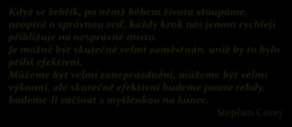 3. Osobní poslání/vize Když se žebřík, po němž během života stoupáme, neopírá o správnou zeď, každý krok nás jenom rychleji přibližuje na nesprávné místo.