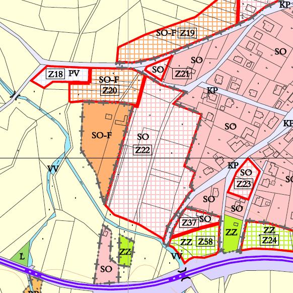 Podle ÚP Mořkov zastavitelná plocha Z22 navazuje západní hranicí na zástavbu rodinnými domy, jejichž pozemky byly zařazeny do ploch smíšených obytných (SO) stabilizovaných.