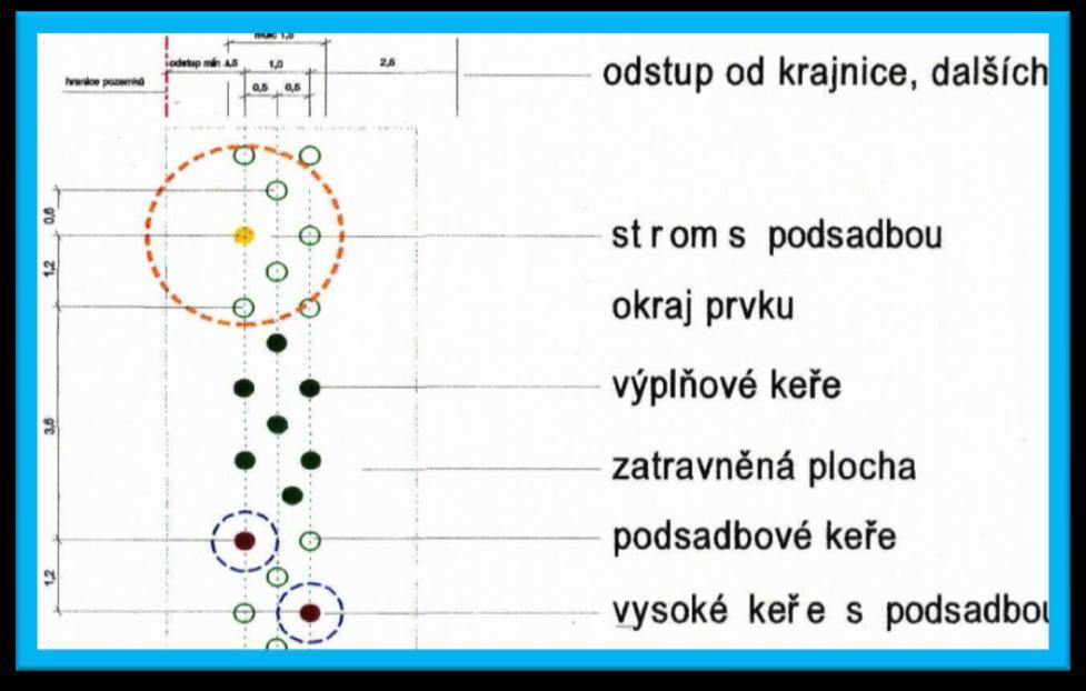 Terénní úpravy plochy nové výsadby byly provedeny tak, aby nasměrovaly povrchový odtok