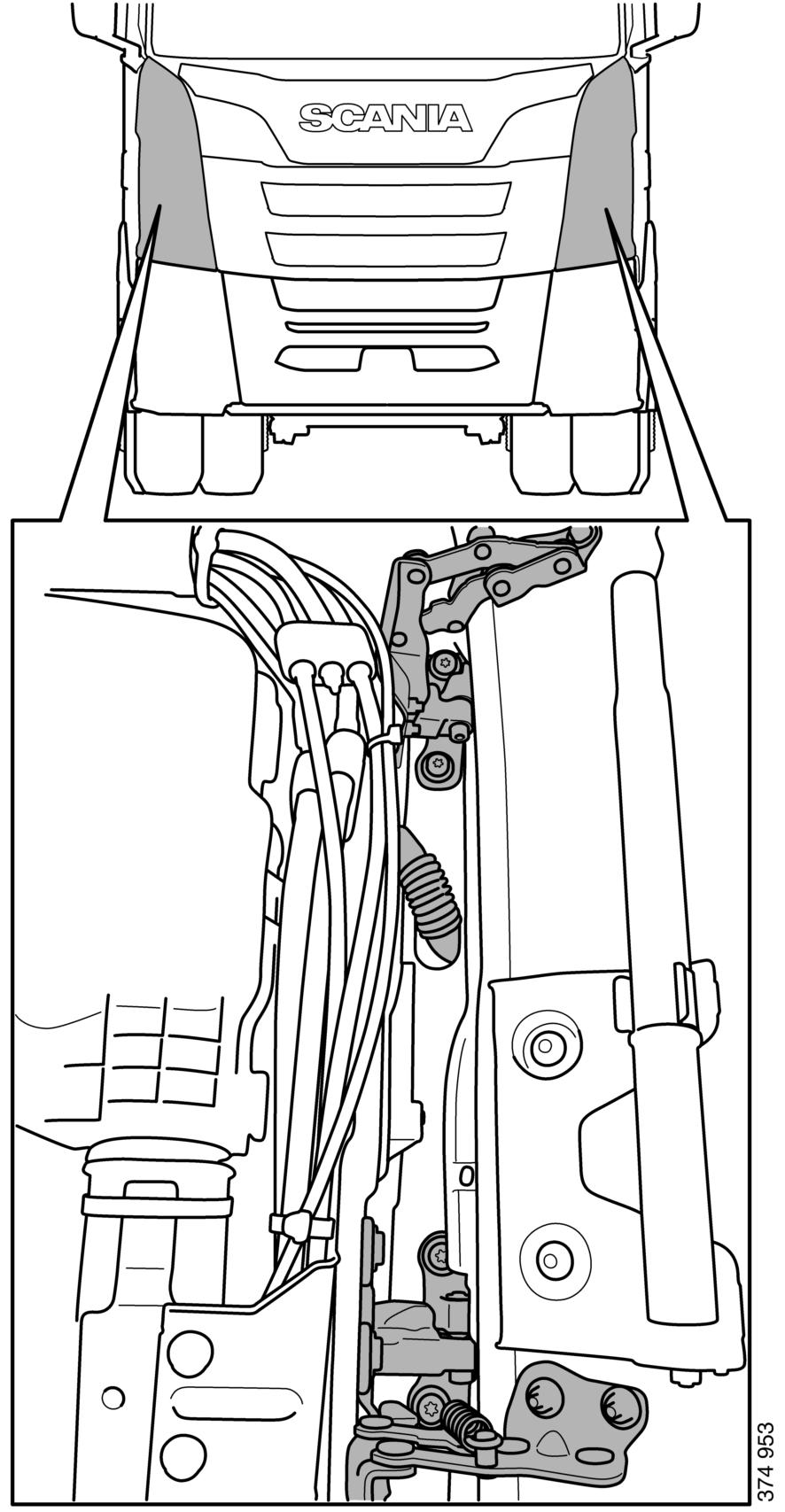 Vniknutí do vozidla Vniknutí do vozidla Dveře Dveře mohou být demontovány z kabiny pomocí přeříznutí závěsů.