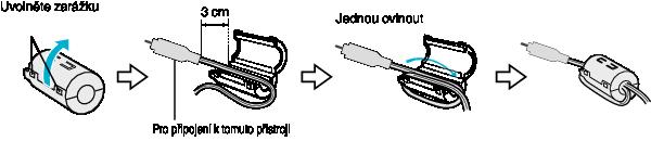 Začínáme Nastavení úchopu Připojení odrušovacího filtru Připojte odrušovací filtr k AV kabelu zapojenému do