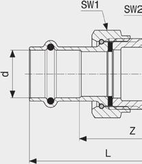 Prestabo- přechodové šroubení model 1165 artikl d R Z L SW1 SW2 559 243 15 ½ 45 67 30 27 752 637 18