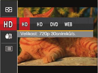 Kvalita videa Nastavte rozlišení obrazu, které bude použito během záznamu videa. OIS Tento režim omezuje rozmazání fotografie způsobené neúmyslným třesem rukou nebo nízkým osvětlením.