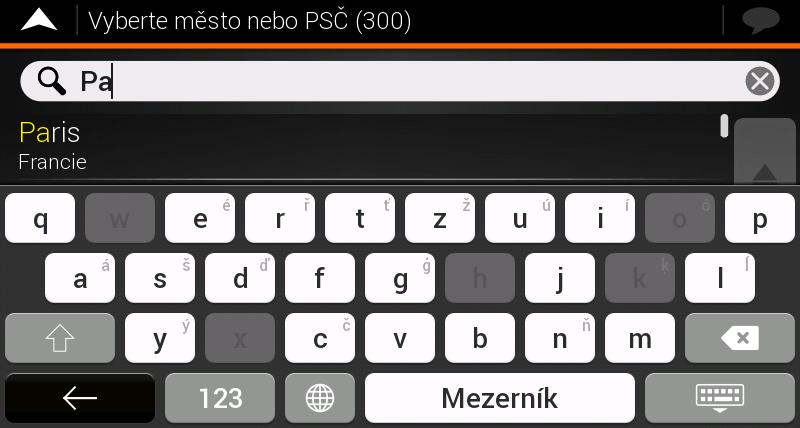 Po zadání několika znaků se zobrazí seznam zemí, které odpovídají zadanému řetězci. 4. Klepnutím na tlačítko otevřete seznam výsledků, ze kterých zvolíte požadovanou zemi.