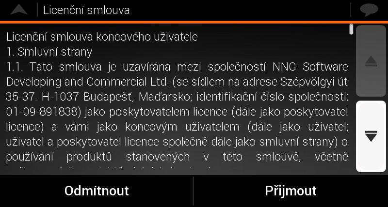 Vyberte jazyk a hlas pro hlasové navádění a klepněte na tlačítko. Později jej lze kdykoli změnit v menu Místní nastavení.