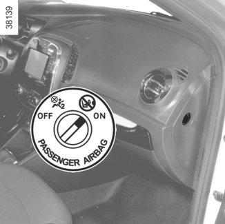 BEZPEČNOST DĚTÍ: deaktivace, aktivace airbagu předního spolujezdce (3/3) 1 Provozní závady V případě poruchy systému aktivace/deaktivace airbags předního spolujezdce je instalace dětské sedačky zády