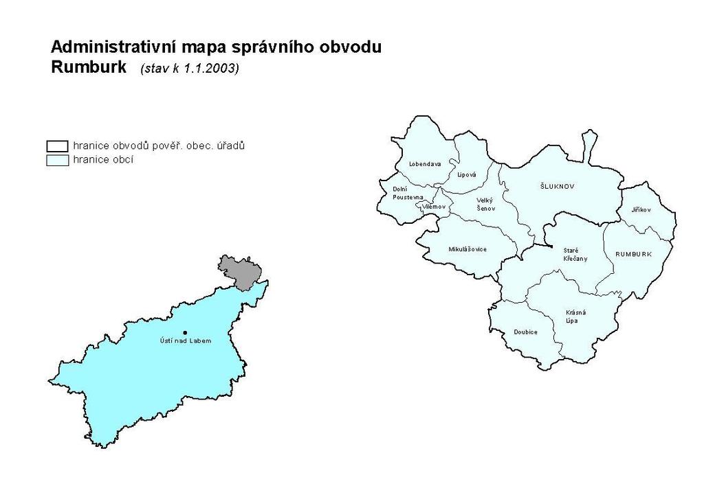 1.2 SCHÉMA ČLENĚNÍ ÚZEMÍ ORP RUMBURK Vymezená část ORP v Ústeckém kraji ORP Rumburk 1.