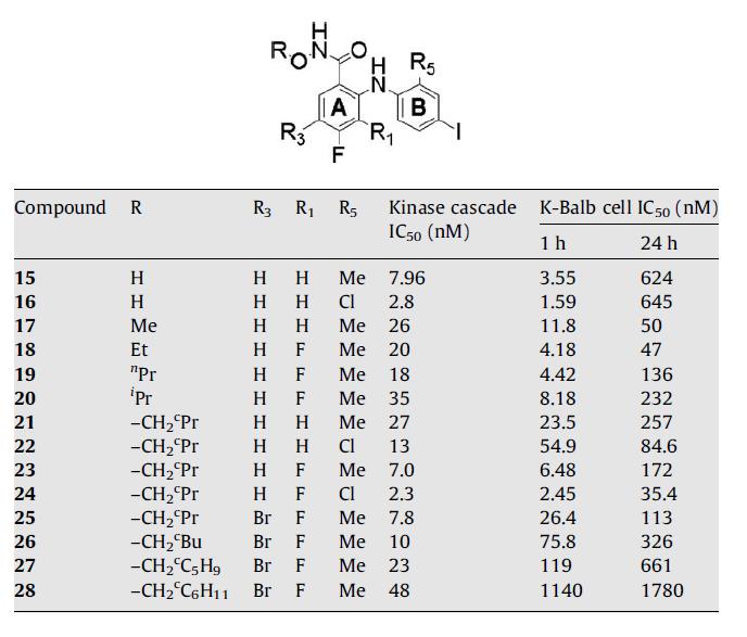 ester Raf-activated MAP/ERK kinasa (MEK) inhibitory